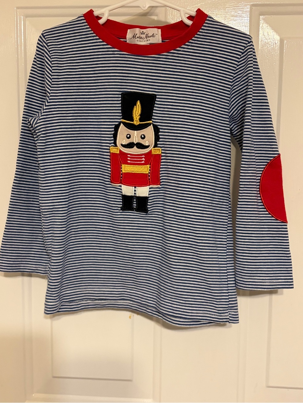 Marie Nicole Adorable Boys Long-Sleeve Stripe Shirt w/Nutcracker Applique Large